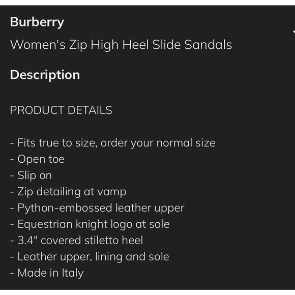 Burberry Slide Sandals 39 US 9 Ivory Brown Python Embossed Zip High Heel NWOB - Picture 15 of 15